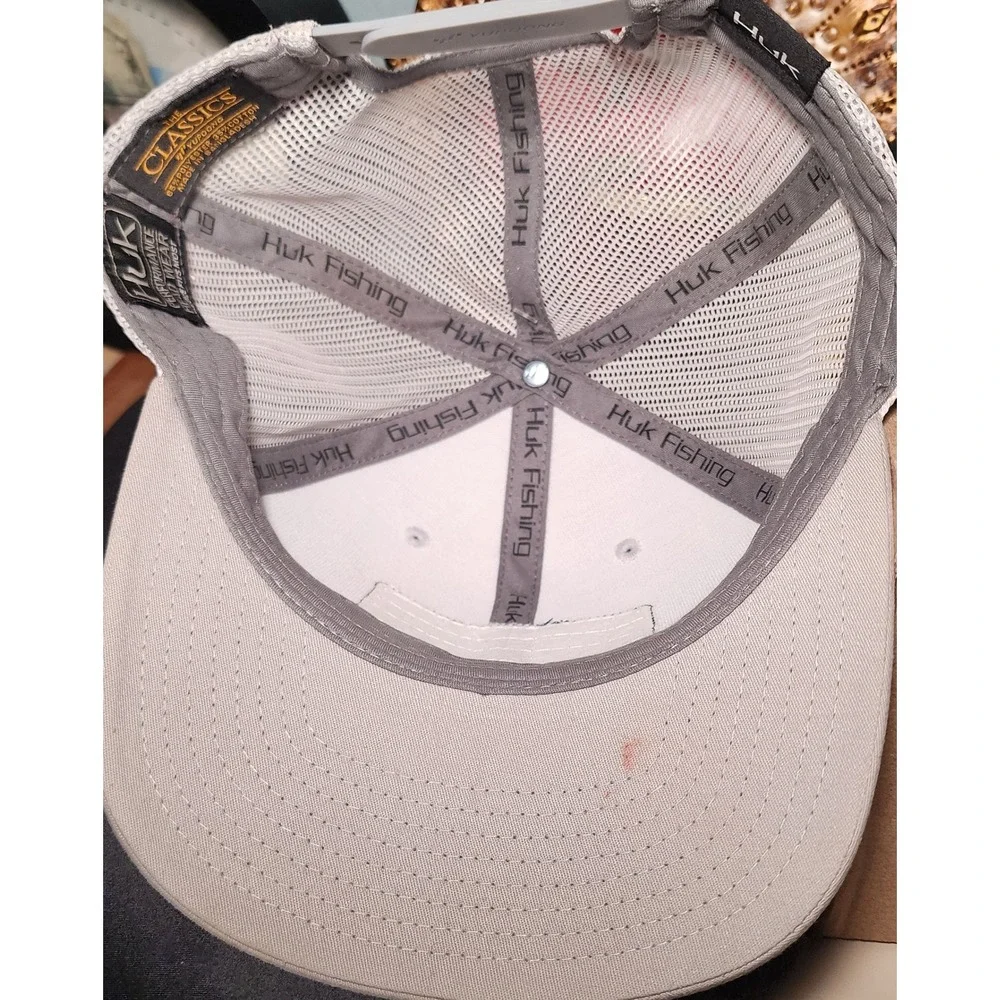 Huk Fishing American Flag Trucker Hat Gray Mesh Back One Size Fits Most Surfing